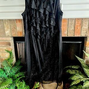 Black Tiered Ruffled Cocktail Midi Dress